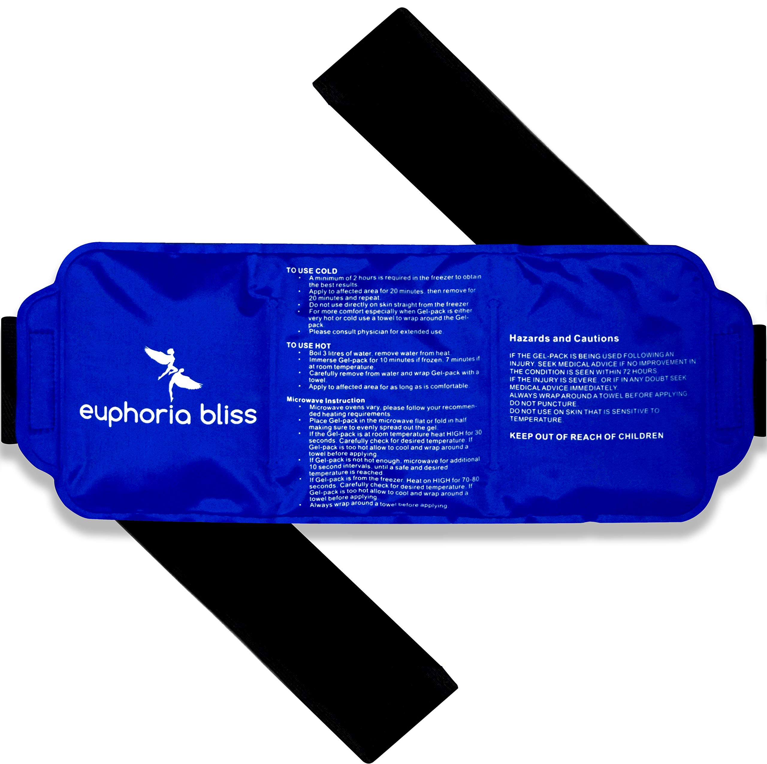 Hot and Cold Gel Ice Pack with Strap Reusable Flexible After Freezing 14'' x 6'' Back Neck Shoulders Jaw Wrist Legs Ankles Abdomen (Blue)