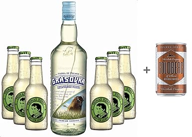 Vodka Lemon Set - Grasovka Vodka 1L (40% Vol) + 6x Thomas Henry Bitter Lemon 200ml - Inkl. Pfand MEHRWEG + Goldberg Intense G
