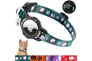 AirTag Cat Collar Breakaway, OUCWLTAG Integrated GPS Cat Collar with Luminous Apple Air Tag Holder, Cat Tracker Collars with Safety Elastic Band for Girl Boy Cats, Kittens and Puppies