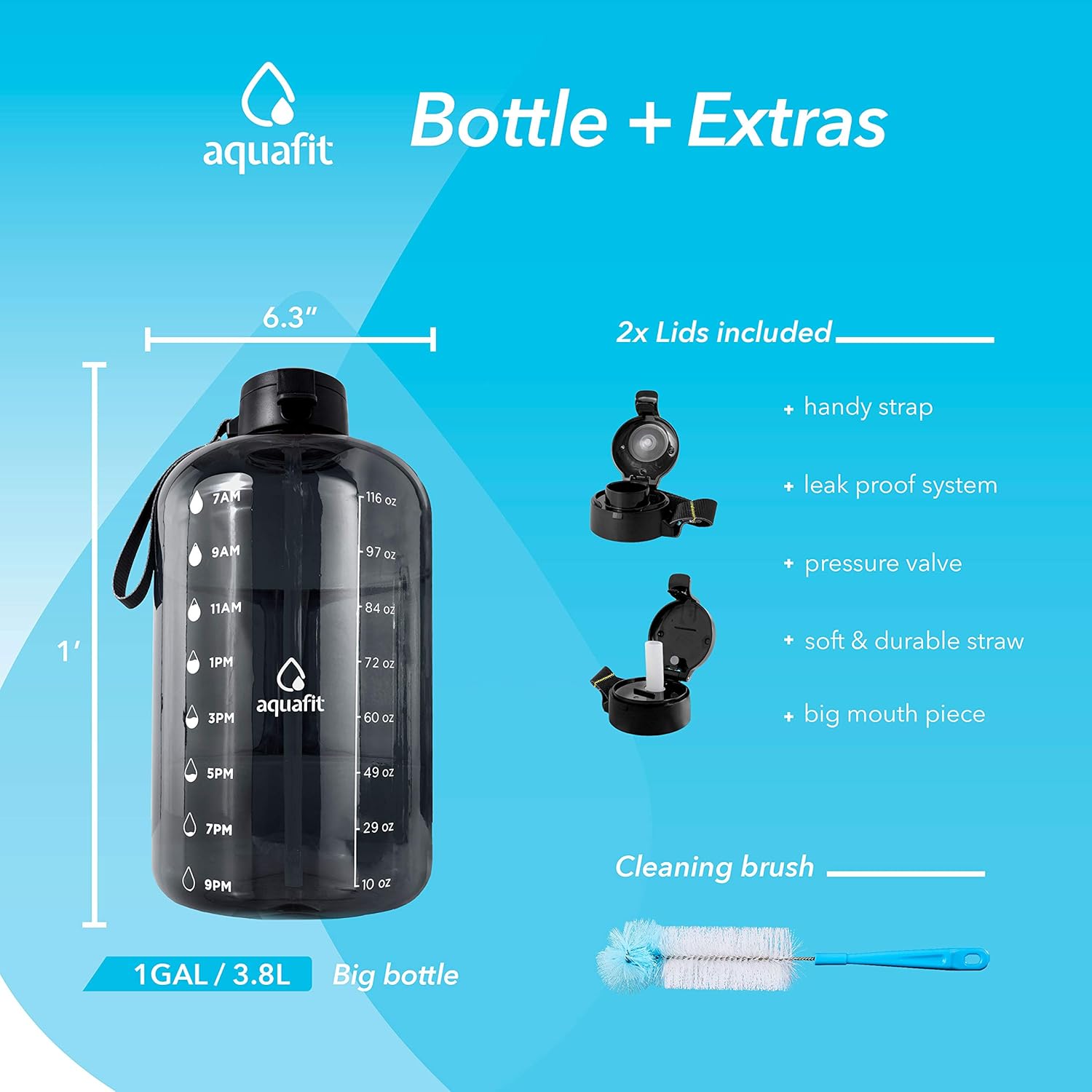 1 Gallon Water Bottle With Time Marker - Large Water Bottle Gallon Water Bottle Motivational One Gallon Water Bottle With Straw 1 Gallon Water Jug With Time Marker 1 Gallon Big Water Bottle Gray: Home Improvement