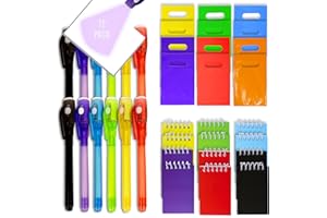 4E's Novelty 12 Invisible Ink Pen with UV Light, 12 Mini Notebook and 12 Colored Goodie Bags - Fun Bulk Party Favors for Kids