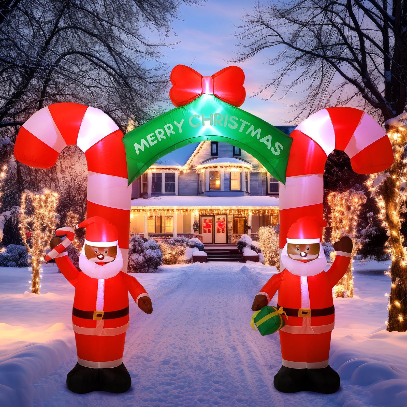 Photo 1 of Simgoing 8 ft Giant Black Santa Christmas Arch Inflatable Decoration Merry Christmas Arch Outdoor Decoration Built in LED Blower Blow up for Outdoor Yard Garden Lawn Xmas Holiday Decor