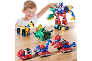 Dimoarch Magnetic Dinosaur Transforming Robot Toys, 6-in-1 Dino Construction Trucks for Kids, Magnetic Car Toys for Boys Girls Age 3 4 5 6 7 8, STEM Educational Christmas Building Gift