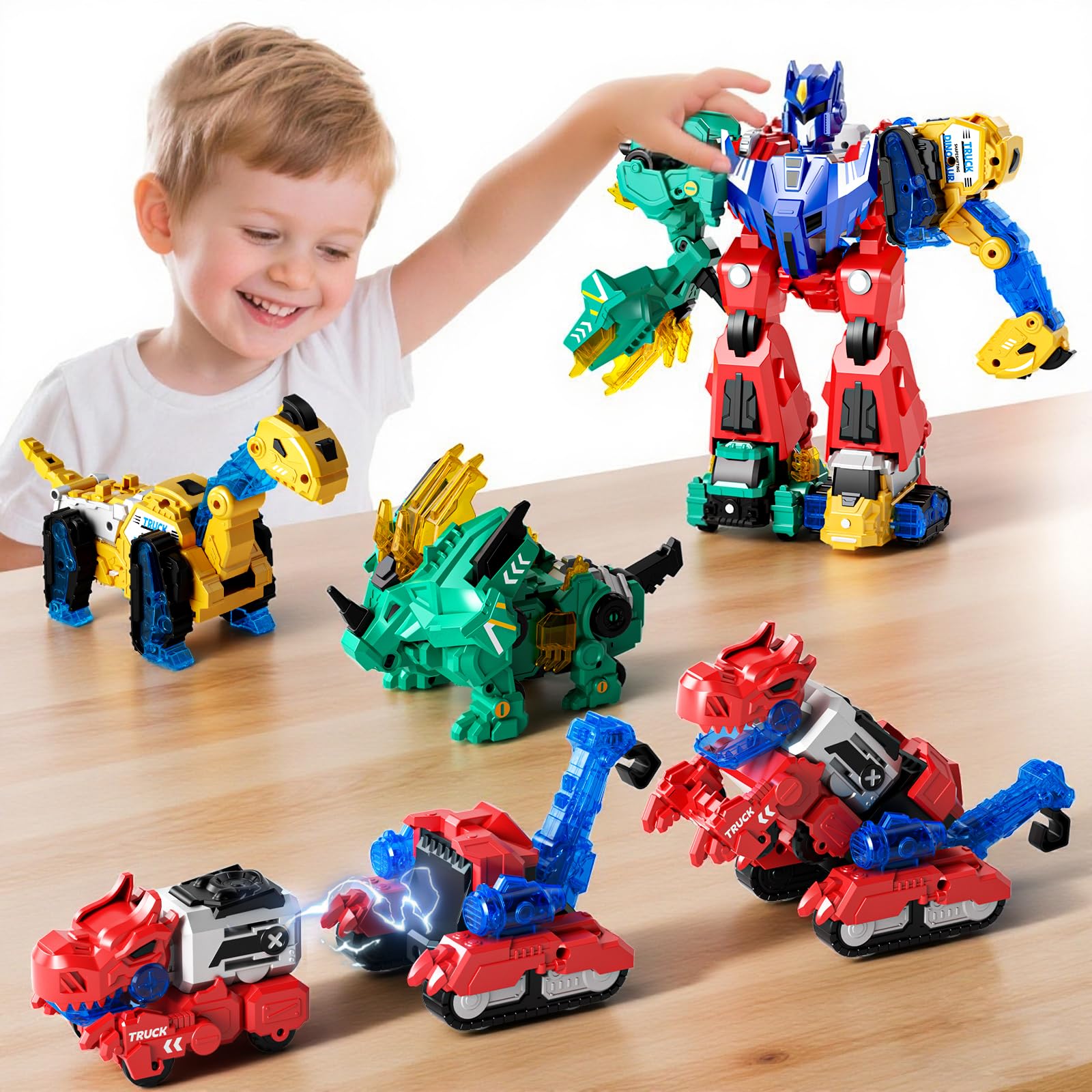 Dimoarch Magnetic Dinosaur Transforming Robot Toys, 6-in-1 Dino Construction Trucks for Kids, Magnetic Car Toys for Boys Girls Age 3 4 5 6 7 8, STEM Educational Christmas Building Gift