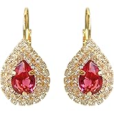 Navachi 18k Gold Plated Multicolor Pear Shape Zircon White Crystal Hook Leverback Earrings