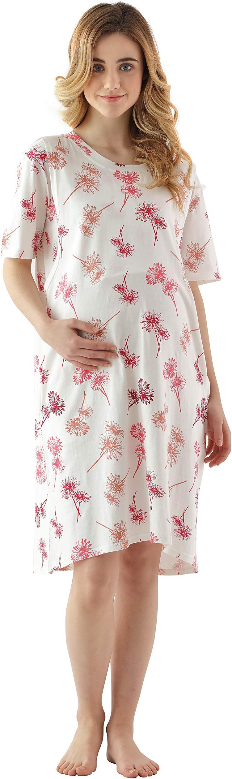 Women Nightgowns Cotton, Soft Nursing Friendly Breastfeeding Maternity Nursing Dress, Floral