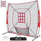 BAGAIL 7x7 ft Baseball & Softball Practice Net with Bow Frame for Batting, Hitting, Pitching, Portable Baseball Throwing Net with Strike Zone, Carry Bag, Baseball Training Aid for All Levels