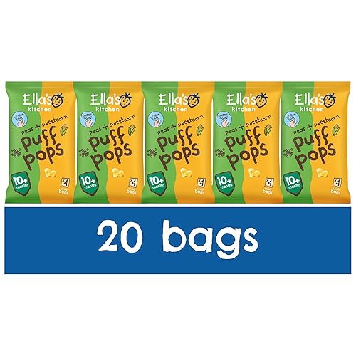 Ella's Kitchen Organic Peas and Sweetcorn Puff Pops Snacks 10+ Months 5 x (4 x 9g) Multipack