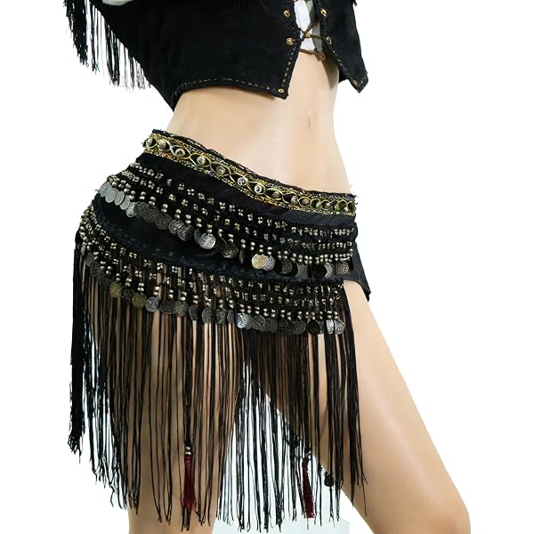Amazon.com: Women Black Fringes Midi Skirt Belt PU Leather  display picture 1