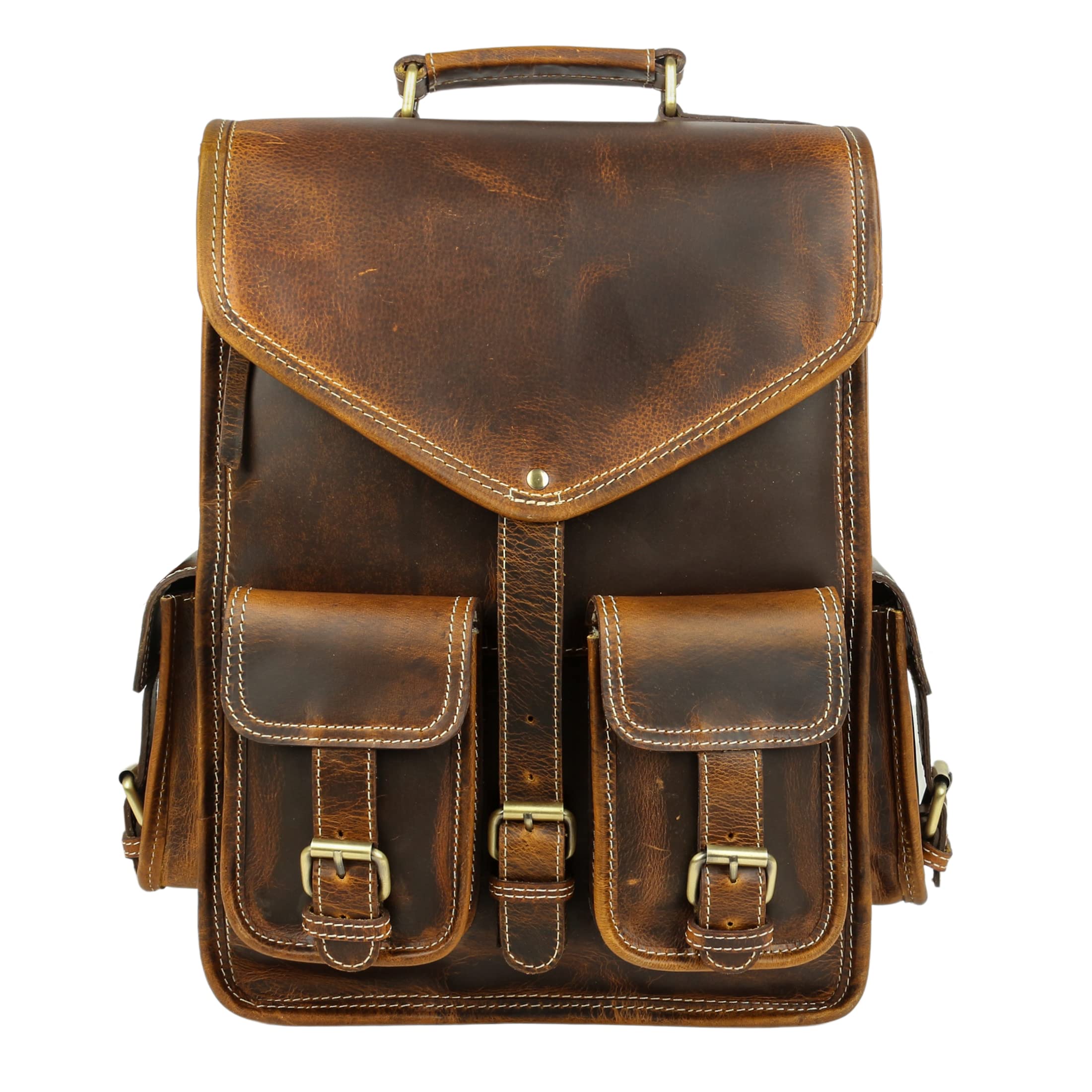 Photo 1 of KomalC Leather Backpack Rucksack Travel Laptop Camping Bag for Men Women