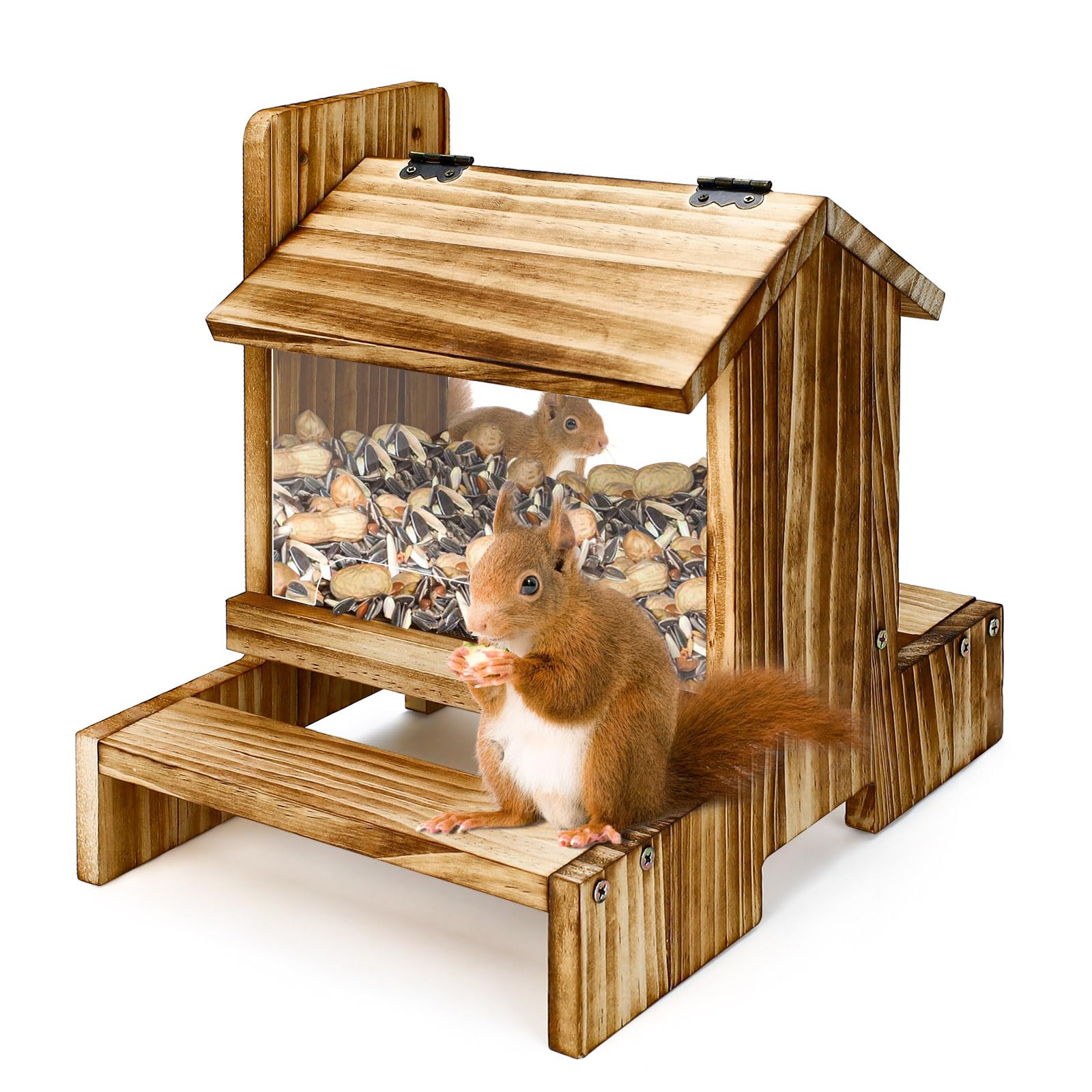 Wooden Squirrel Picnic Table Feeder, Squirrel Feeders for Outside, Squirrel Houses for Outside Nesting, Squirrel Box Chipmunk House (1)