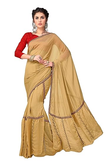 Womens Silk Blend Saree With Unstitched Blouse Piece (c-ruffle_saree_3_Gold)