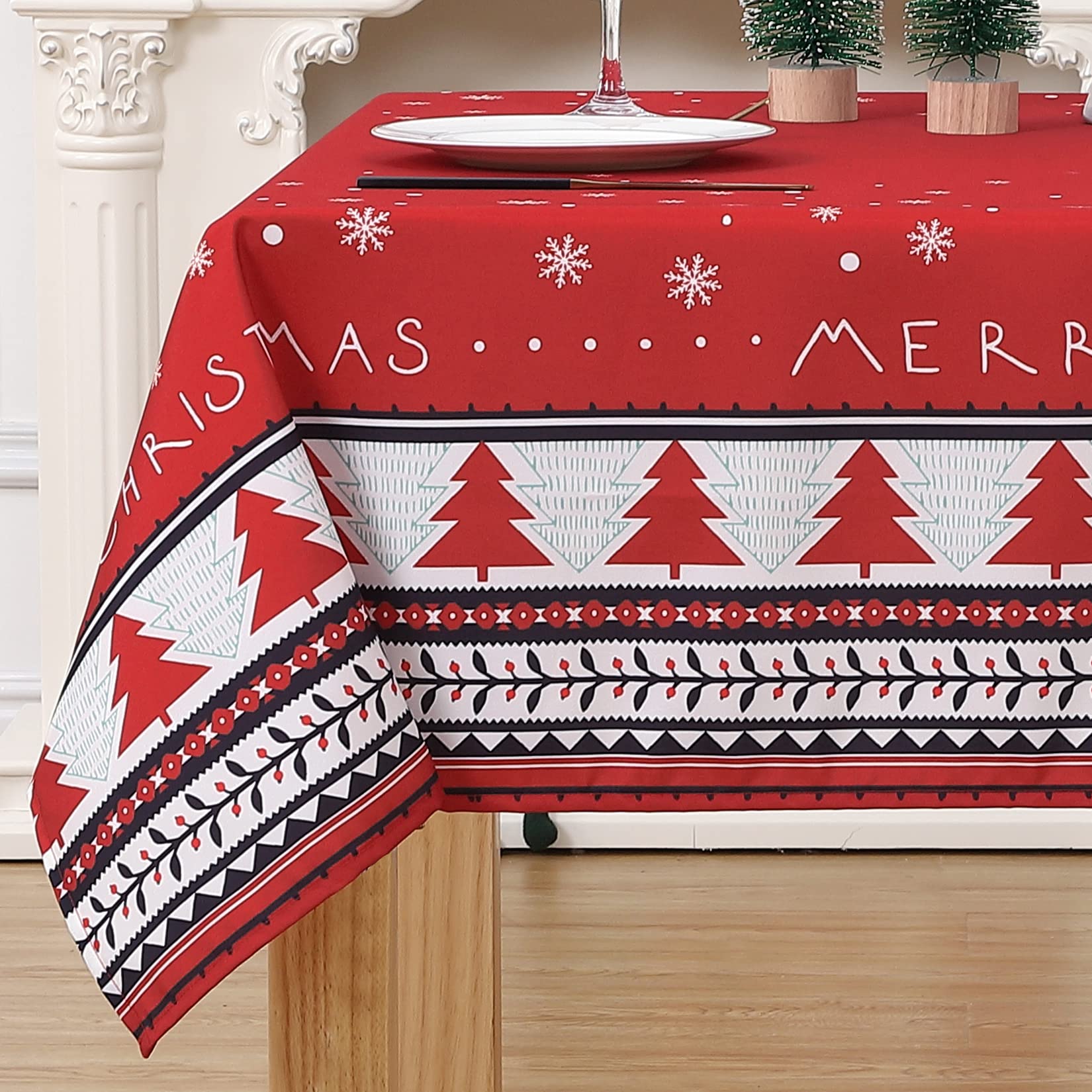 LinTimes Christmas Table Cloth Water Resistant Rectangle Tablecloths Christmas Home Decoration Party Tabletop Cover with Christmas Tree Kitchen Table Cloth, Red 54x108 Inch