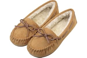 Vonair Women's Moccasin Slippers Micro Suede Warm Faux Fur Pile Lined Lace-Up Cozy Bow Indoor & Outdoor Moccasins Slip On Loafers Shoes for Women