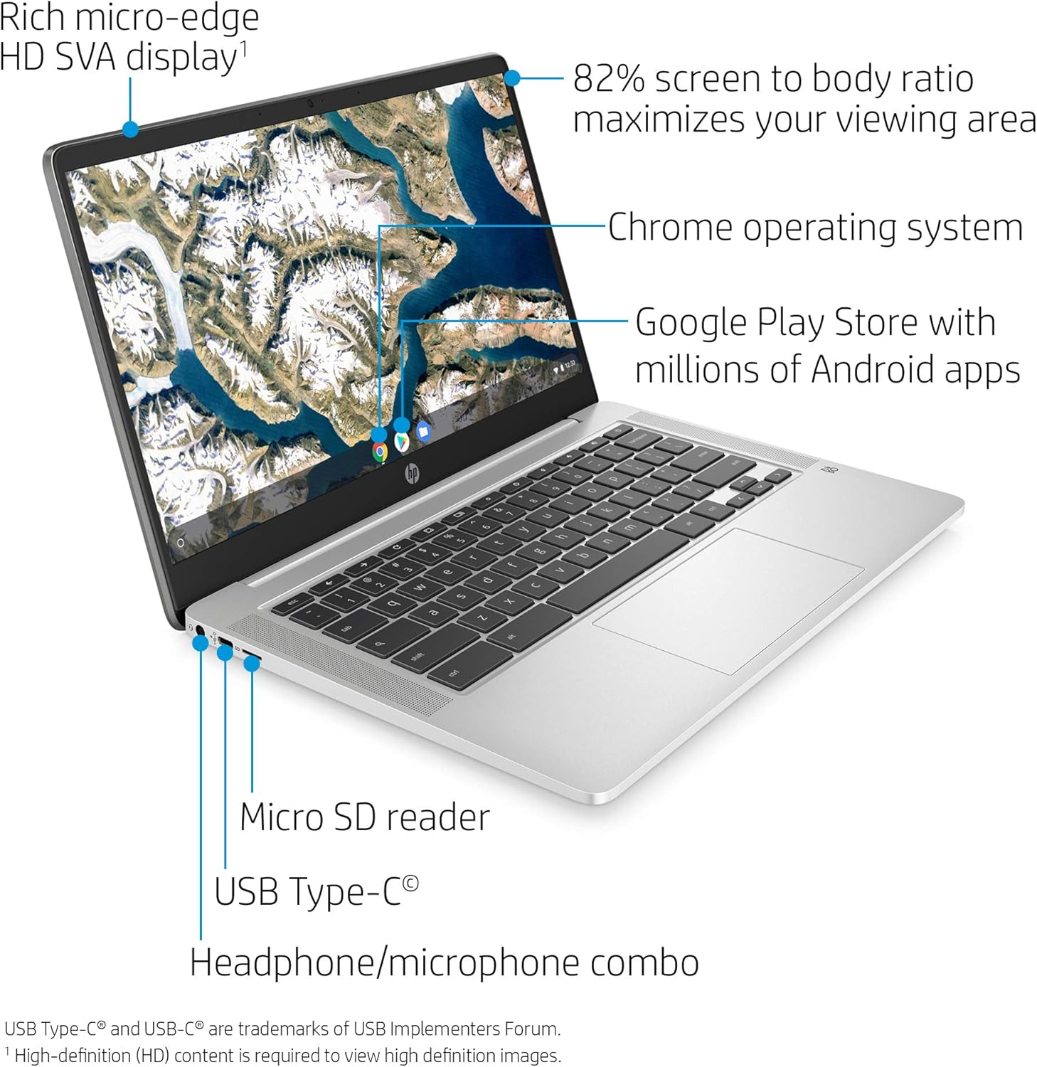 HP Chromebook 14-inch HD Laptop, Intel Celeron N4000, 4 GB RAM, 32 GB eMMC, Chrome (14a-na0010nr, Mineral Silver): Computers & Accessories