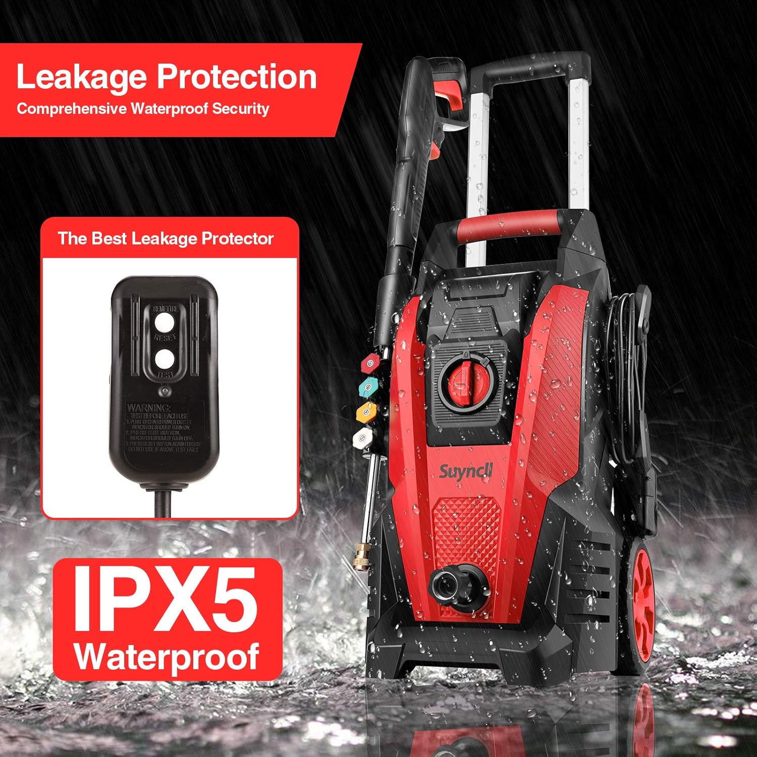 Power Washer, Suyncll Pressure Washer 3800 Max PSI 2000W Electric Portable High Pressure Cleaner Machine with 4 Nozzles, Detergent Tank and Hose Reel, for Homes, Cars, Driveways, Fences, Patios (Red) : Garden & Outdoor