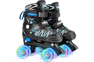 Hozzen Girls Roller Skates for Kids Boys Girls, 4 Size Adjustable Light Up Roller Skates for Kids, with 8 Light UP Wheels, Rainbow Roller Skates for Toddlers Beginner Kids (9C-6Y S M L)