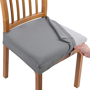 smiry Stretch Jacquard Chair Seat Covers for Dining Room, Removable Washable Anti-Dust Chair Seat Protector Slipcovers - Set of 6, Light Grey