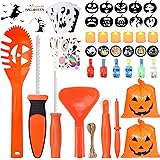 Pumpkin Carving Kit for Kids, 6 Halloween Pumpkin Carving Tools Set + 6 LED Candles + 6 LED Rings + 6 Pumpkin Stickers + 10 C
