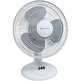 Comfort Zone Oscillating Table Fan with Adjustable Tilt, Convenient Push Button Controls, Quiet, 12 inch, 3 Speed, Desk Fan, 