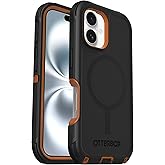 OtterBox iPhone 16 (Only) - Defender Series MagSafe Case - Iron Eclipse (Black & Orange) - Built-in Magnets - Screenless - Rugged & Durable - with Port Protection
