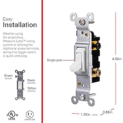 GE Grounding Toggle Switch, Single Pole, In Wall