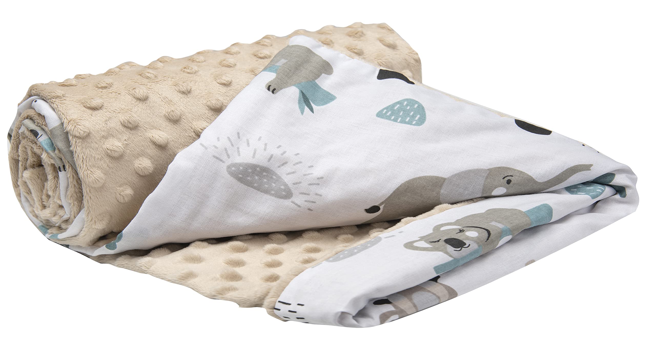 Medi Partners Baby Blanket Newborn Pram Soft 100% Cotton 75x100 Cot Toddler Comfort universal Cuddly Fluffy Crawling Plush bilateral Blankets (Mint zoo with beige Plush)
