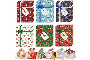 SeunKieer 6pcs Christmas Gift Card Box Holder with Bows, Merry Christmas Gift Greeting Cards Present Wrap Boxes Mini Favor Boxes for Wedding, Xmas, Holiday, Baby Shower Birthday Party Decoration
