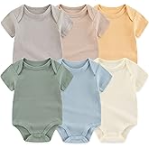 Ruliby Baby Bodysuit 6 Pack Soft Mixed Ribbed Short Sleeve Romper Infant Boy Girl Clothes Set