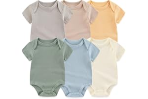 Ruliby Baby Bodysuit 6 Pack Soft Mixed Ribbed Short Sleeve Romper Infant Boy Girl Clothes Set