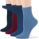 7BIGSTARS KINGDOM Women Diabetic Viscose From Bamboo Quarter Socks, 4 Pairs Extra Wide Seamless, Patterned Solid