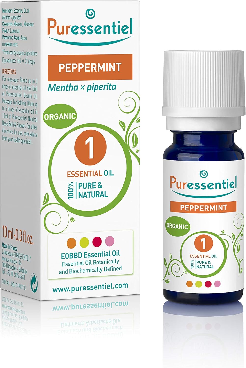 Puressentiel Organic Peppermint Essential Oil 10ml, 100% Pure & Natural, Vegan, Aromatherapy, Massage & Bath