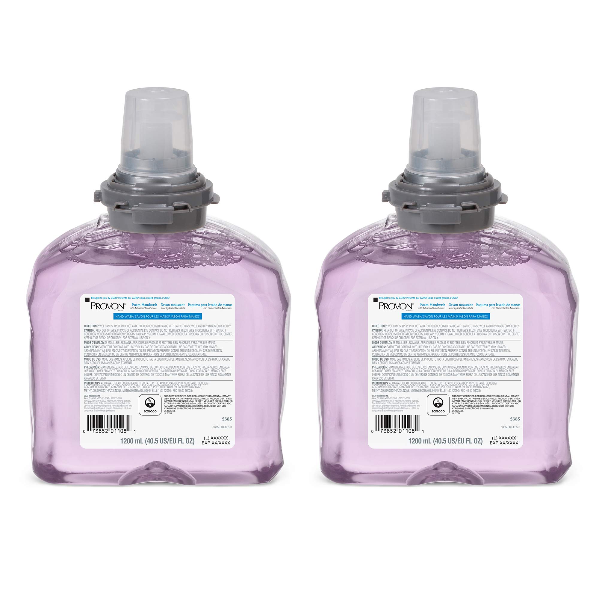 GOJO PROVON Foaming Handwash with Advanced Moisturizers, Cranberry Fragrance, 1200 mL Foam Hand Soap Refill for PROVON TFX Touch-Free Dispenser (Pack of 2) - 5385-02