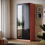 ELEGANT Soft Close 2 Door Wardrobe with Mirrored High Gloss Black Walnut