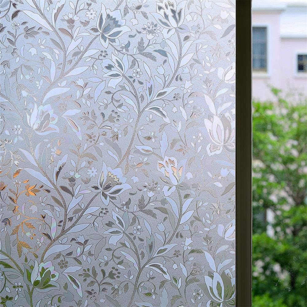 Bloss Excellent 3D Static Cling Window Film Non-Adhesive Window Covering Decorative Flower Privacy Film for Glass - 17.7 x 78.7 inch, 1 Roll
