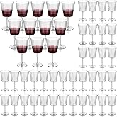 Domensi 48 Pack Plastic Ribbed Wine Glasses 13 oz Acrylic Champagne Flutes with Stem Unbreakable Reusable Cocktail Champagne Glasses for Wedding Holiday Birthday Party Supplies