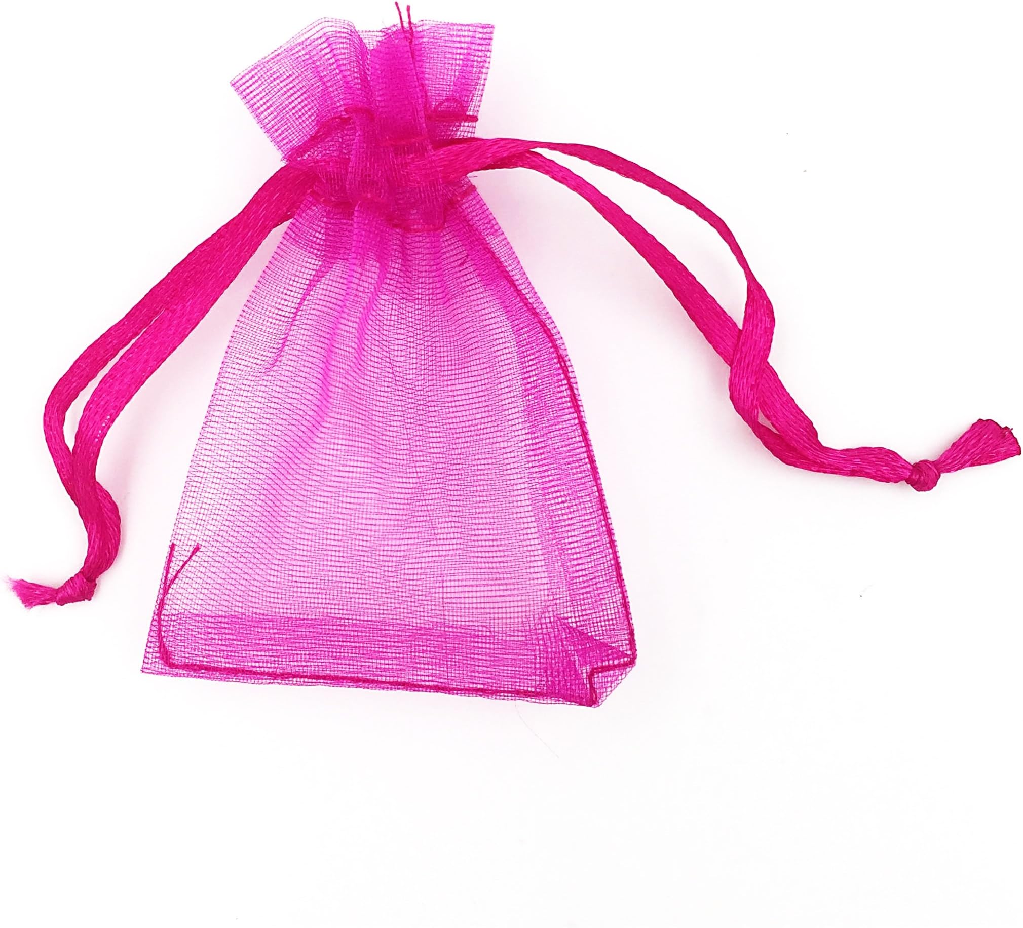 ATCG 100pcs 2x2.7 Inches Mini Organza Bags with Drawstring for Rings, Little Earrings, Jewelry Pieces, Wedding Favors Party Fovours Small Organza Pouches (Hot Pink)