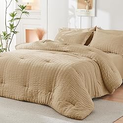 HYMOKEGE Khaki Queen Comforter Set Seersucker 7