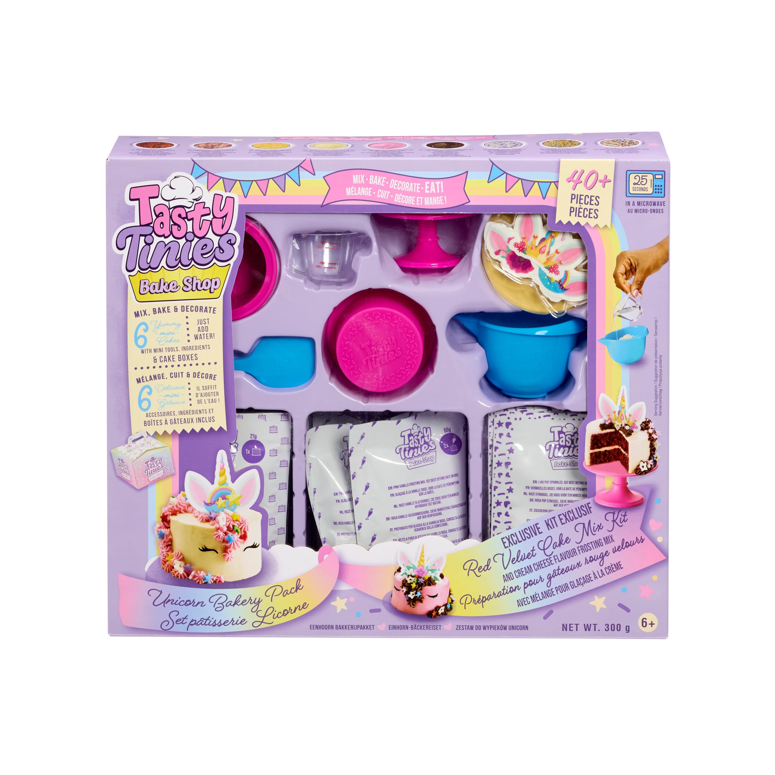Tasty Tinies Bake Shop Cake Mix - Unicorn Party Pack | Includes 40+ Pieces For 6 Mini Cakes | Bake Delicious Mini Treats In 25 Seconds | Baking Set For Kids | Recommended For Ages 6 Plus