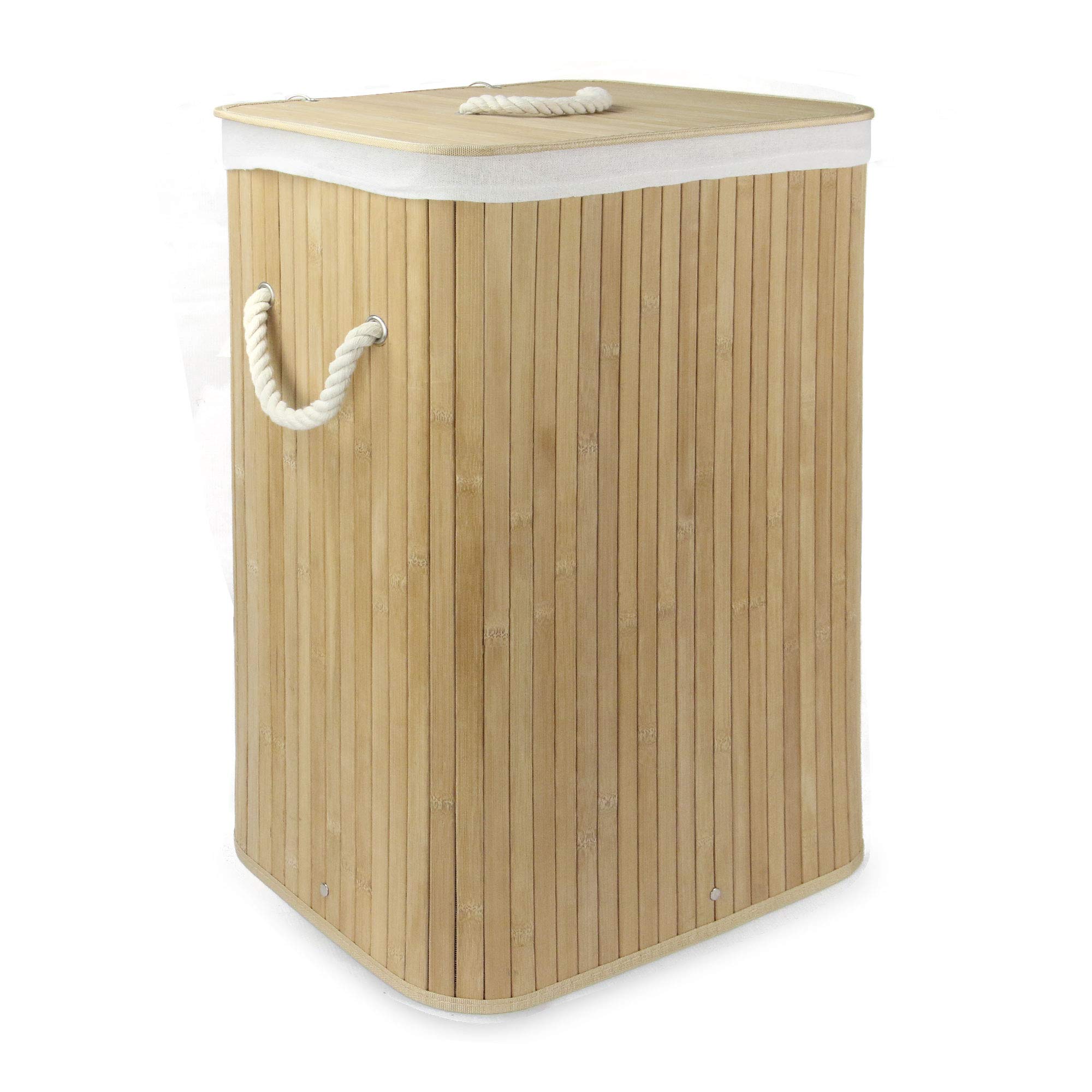 Bamboo Laundry Basket 72L, Laundry Hamper with Lid, Foldable Laundry Bin with 2 Compartments for Light and Dark Clothes, Machine Washable Liner Bag