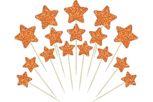 Gyufise 42Pcs Mixed Size Little Star Cupcake Toppers Orange Glitter Twinkle Star Cupcake Picks Wedding Engagement Bridal Shower Baby Shower Birthday Party Cake Decorations Supplies