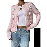 SweatyRocks Women's Bow Cardigans Crewneck Button Down Long Sleeve Knitted Sweater Jacket