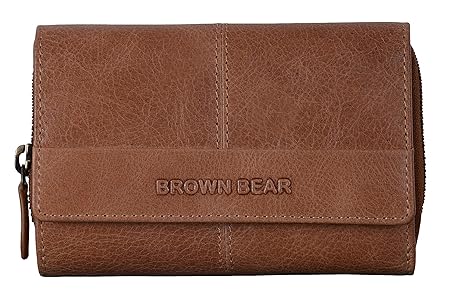 Brown Bear Geldbörse Damen Leder Braun Camel Vintage RFID Schutz & Reißverschluss Münzfach