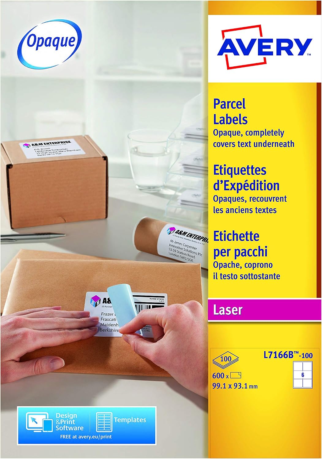 Avery L7166B Printable Parcel and Postage Labels, Laser Printers, 6 Labels Per A4 Sheet, 100 Sheets, 600 Sticker per Pack - Image 5