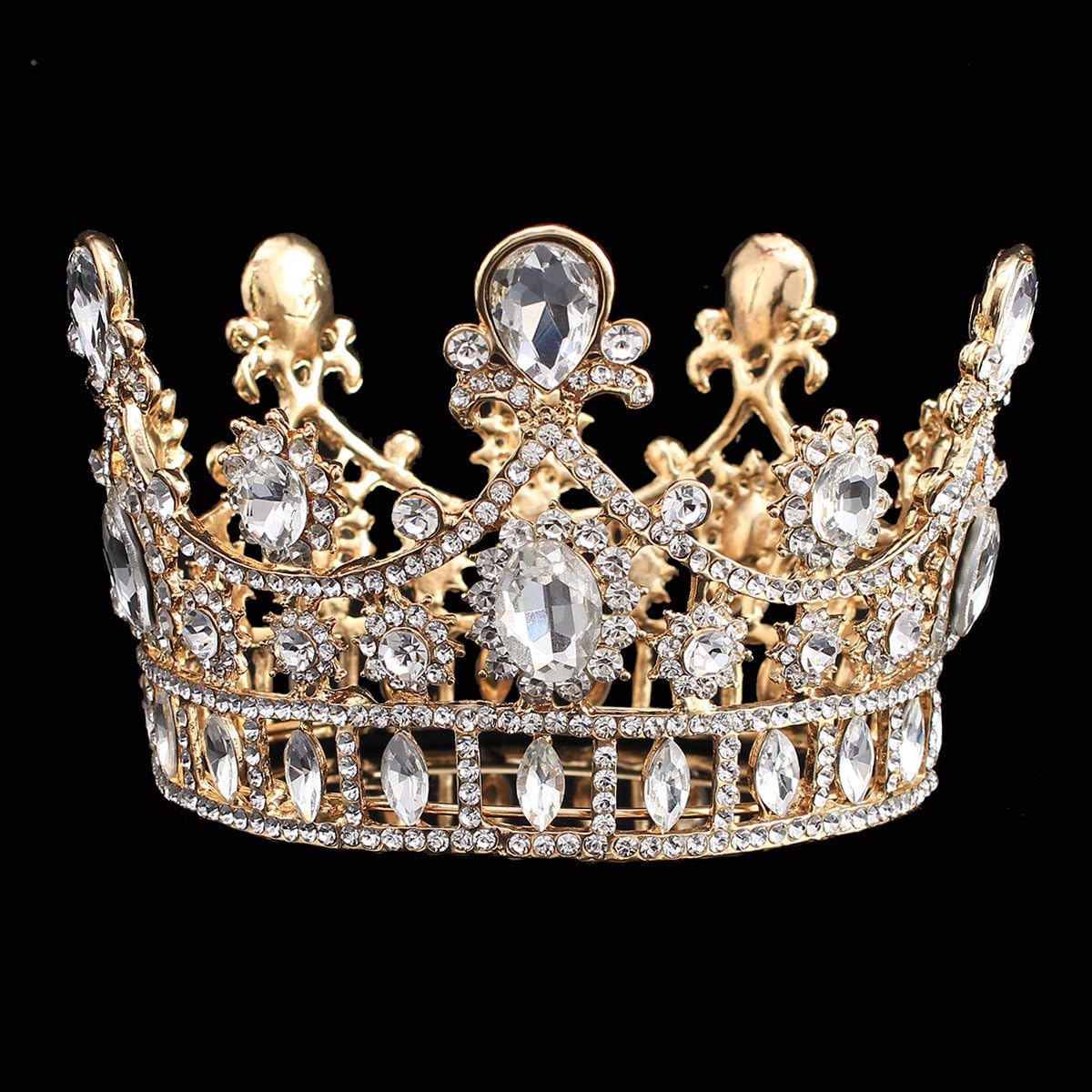 FUMUD Wedding hair accessories Bridal Tiara Gold Hair Crown Vintage Head Accessories jewelry headband wedding crown bride crown Height 3''