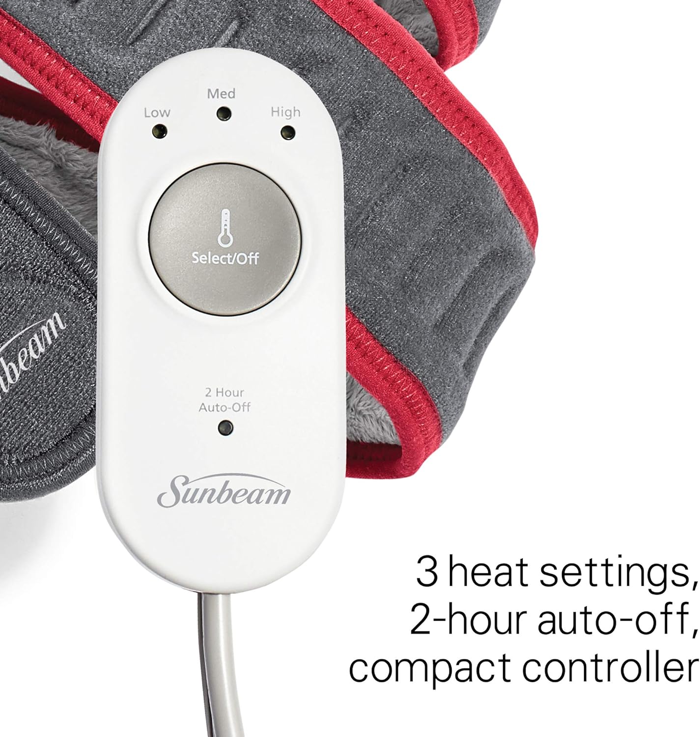 Sunbeam Flexfit Heating Pad Wrap for Pain Relief Customized Heating Pad for Multiple Areas Of The Body 3 Heat Settings With 2 Hour Auto-off 42 X 2.5", Grey/Red: Health & Personal Care