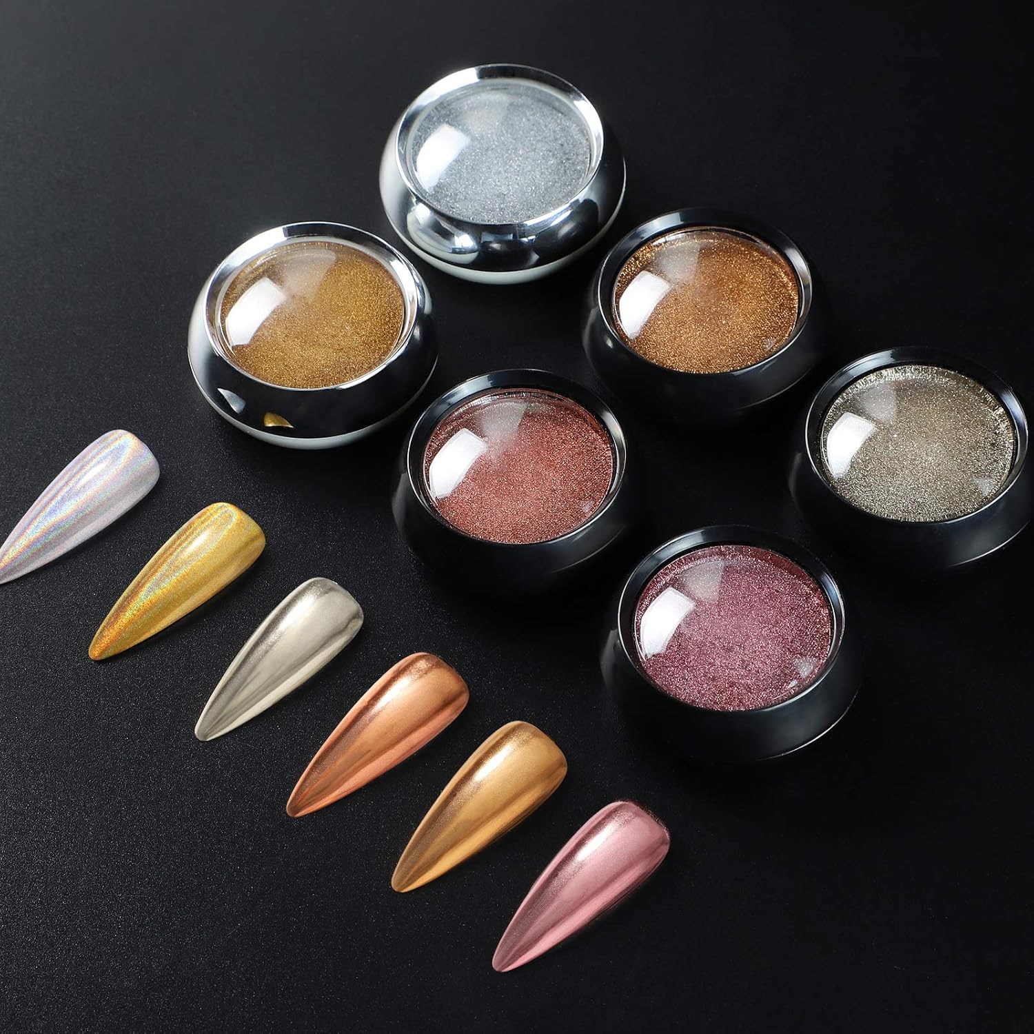 6 Colors Chrome Nail Powder Set,Holographic Metallic Gold Nail Powder