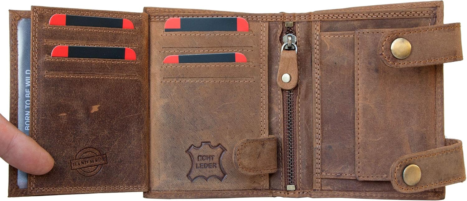 Born to be wild Men's Natural Genuine Leather Wallet with Metal Chain with Shark, Brown - Image 5