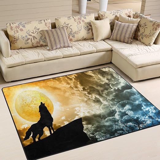 Amazon Com Alaza Magic Sky Wolf Moon Area Rug Rugs For Living Room Bedroom 5 3 X4 Home Kitchen