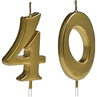 Bailym Gold 40th Birthday Candles,Number 40 Cake Topper for Party Decoration